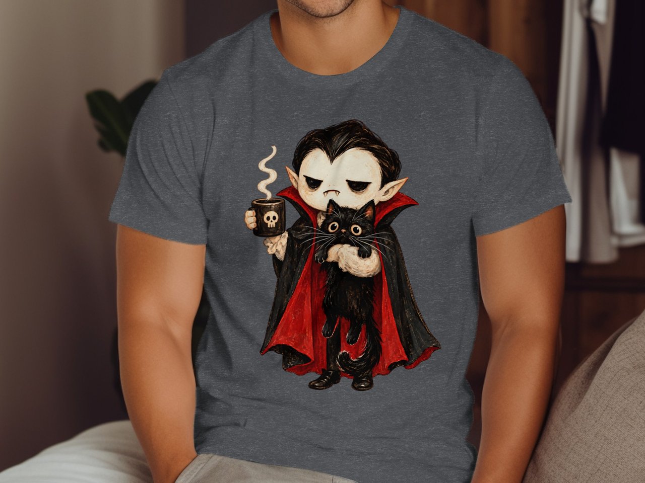 Vampire and Black Cat Coffee Tee or Sweatshirt