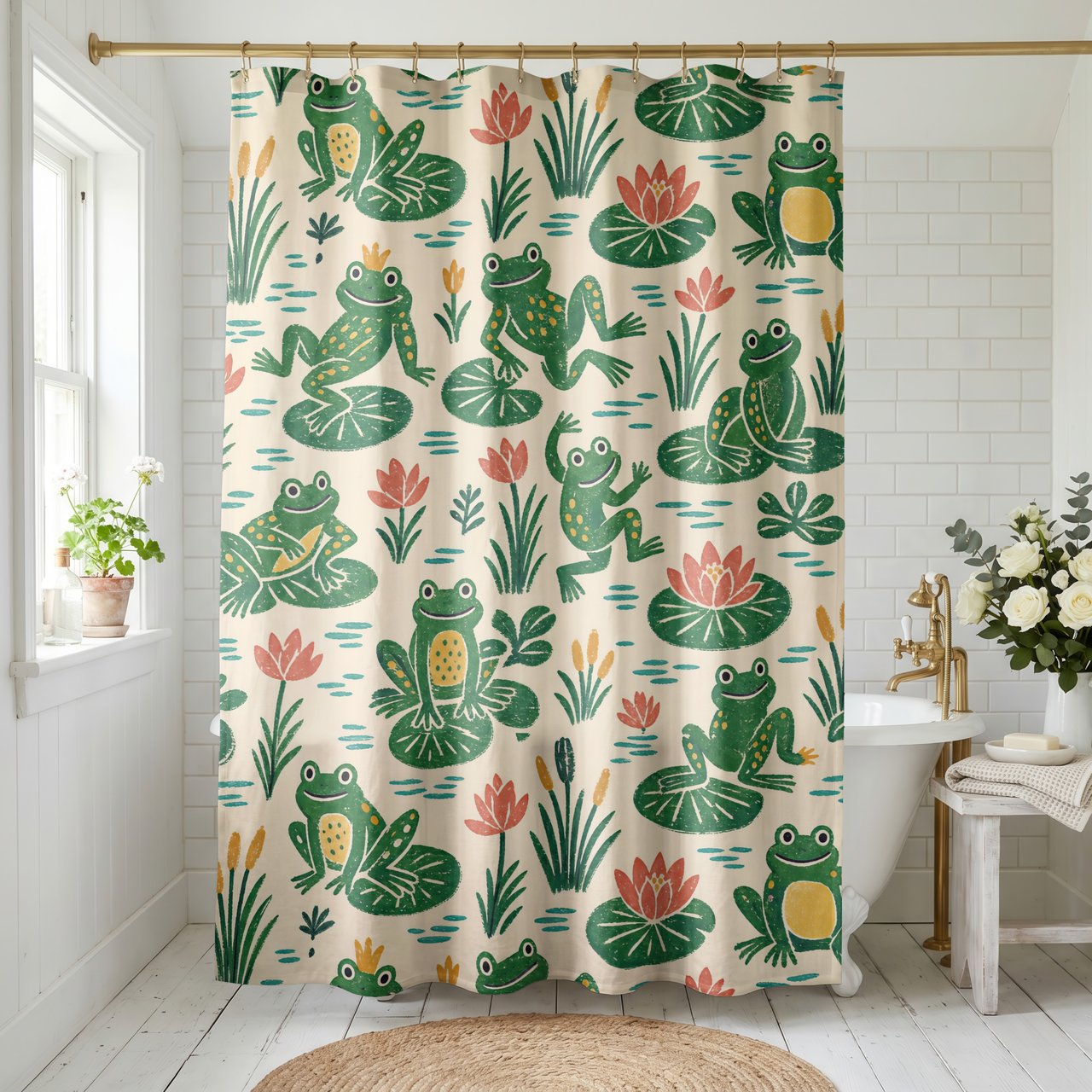 Cottagecore Frog Prince Shower Curtain