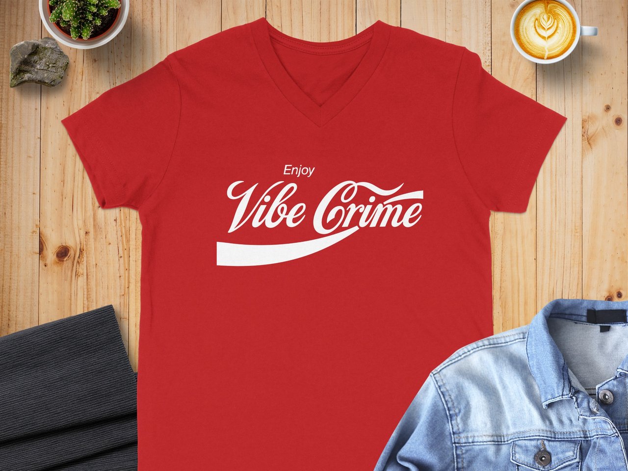 Enjoy Vibe Crime — Bella 3005 V-Neck T-Shirt