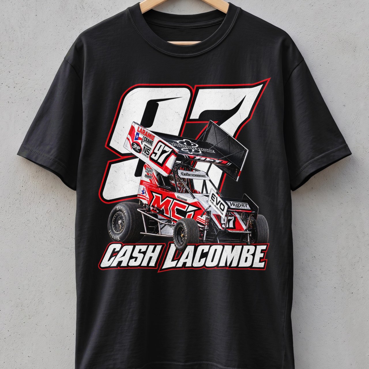 Cash Lacombe Sprint Car Racing T-Shirt | Distressed Race Car #97 Tee | Motorsports Fan Apparel Gift | Speed Lover Shirt