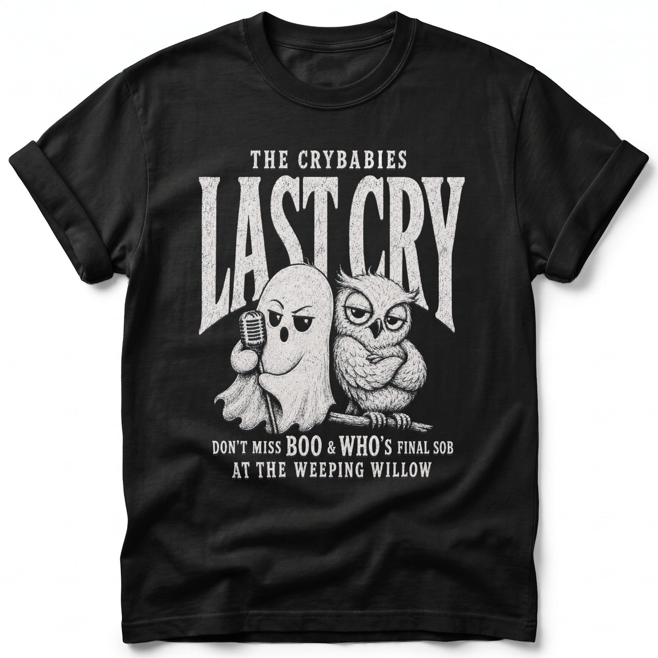Gothic Concert Ghost & Owl 'Last Cry' T-Shirt, Spooky Dark Academia Emo Band Merch Top, Indie Whimsigoth Aesthetic Gift Tee