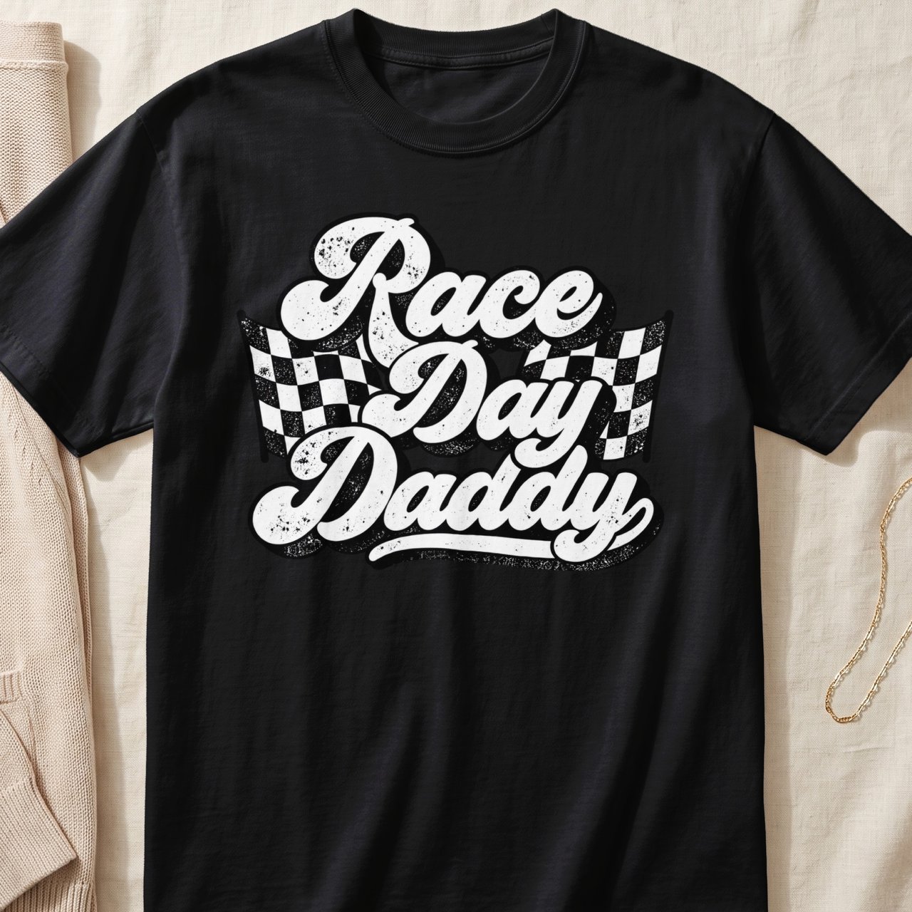 Race Day Daddy Shirt, Vintage Racing T-Shirt, Checkered Flag Dad Tee, Speedway Pit Crew Dad Gift, Retro Dirt Track Graphic Tee For Him