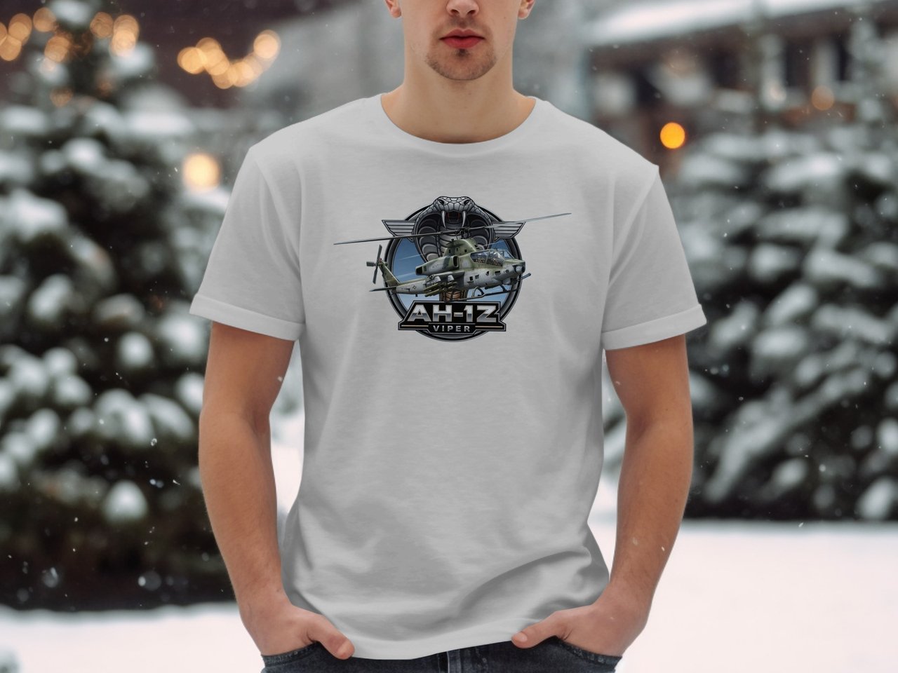 AH-1Z Viper Helicopter T-Shirt, Military Attack Chopper Graphic Tee, Aviation Pilot Gift, Tactical Aviator Badge Top for Men