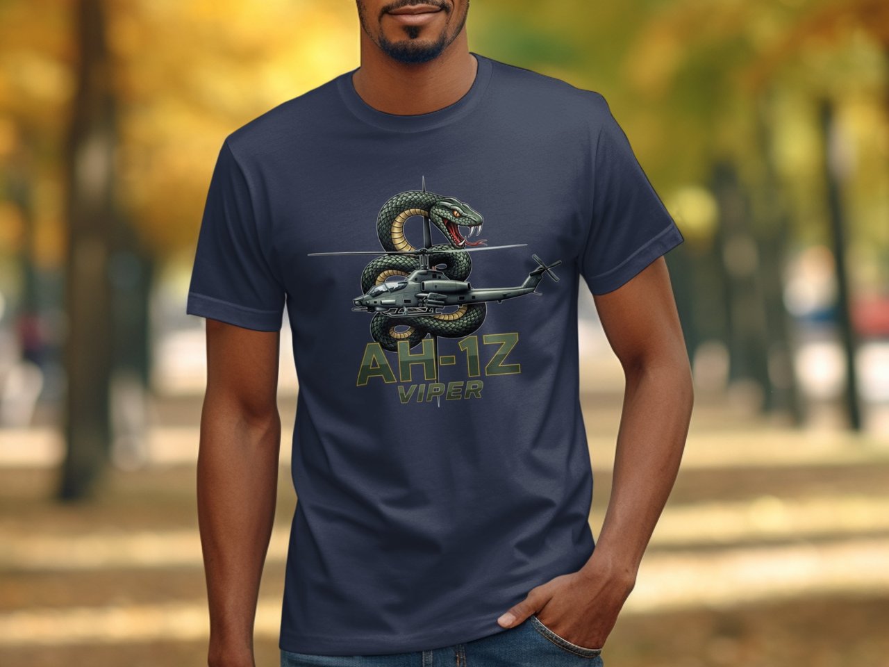 AH-1Z Viper Attack Helicopter T-Shirt, Military Aviation Snake Graphic Tee, USMC Pilot Gift, Tactical Veteran Helicopter Graphic Shirt