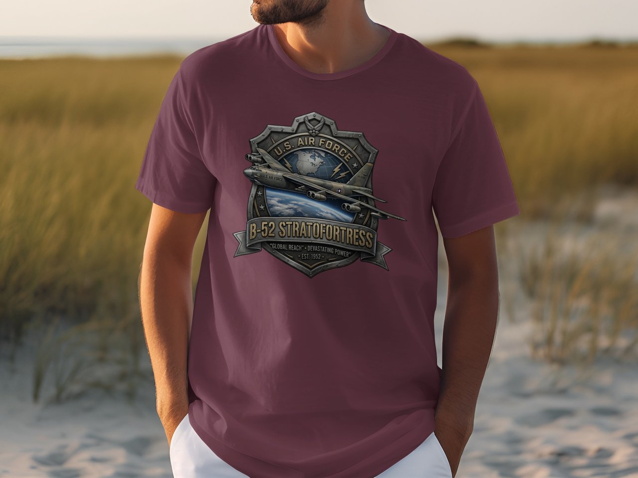 B-52 Stratofortress T-Shirt, US Air Force Military Aviation Shirt, Veteran Gift Tee, Patriotic Bomber Graphic T-Shirt, Pilot Shield Top