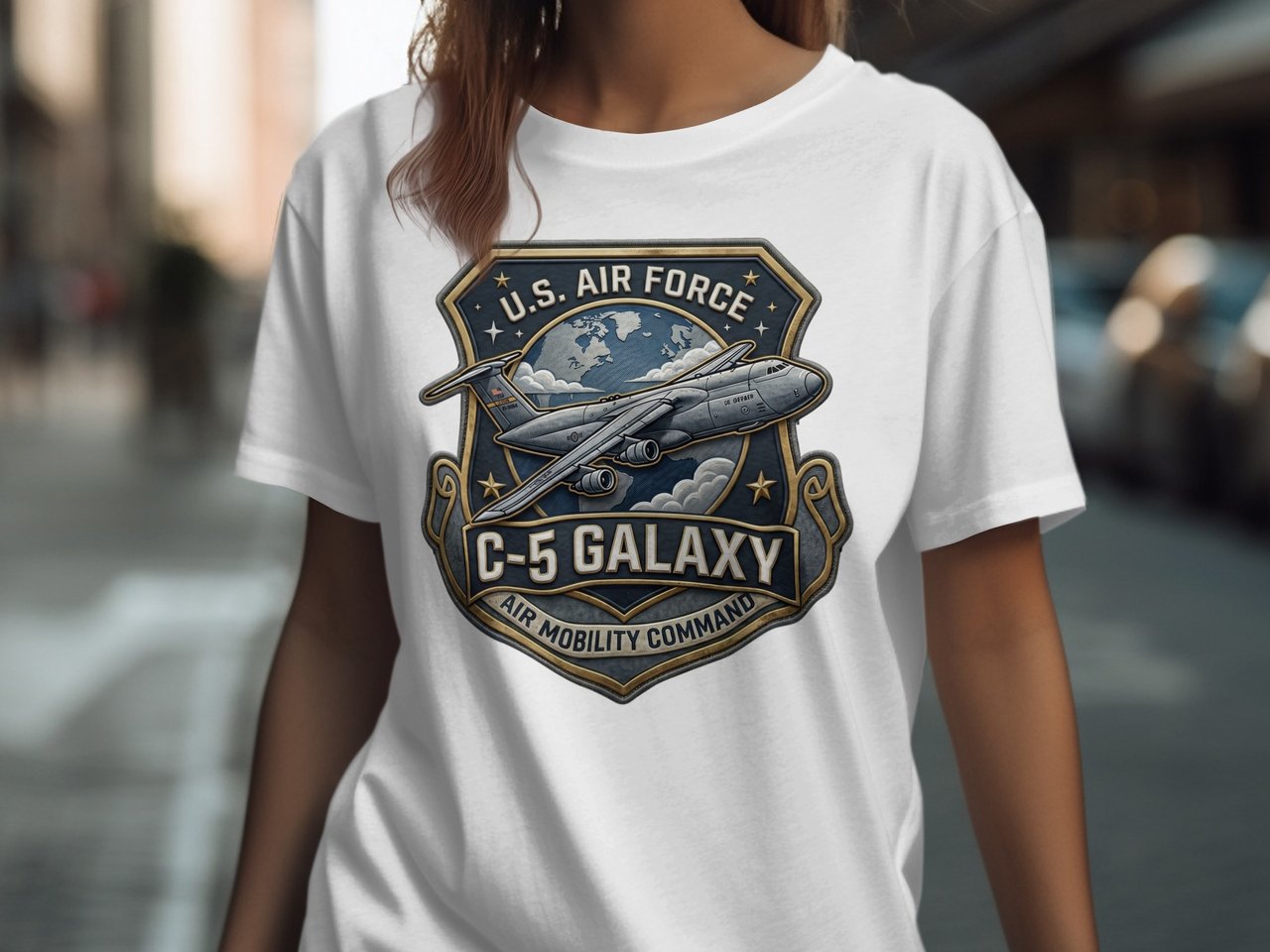 C-5 Galaxy T-Shirt, Air Force Military Aircraft Tee, Retro Aviation Patch Shirt, Cargo Plane Graphic Top, US Veteran Gift for Him