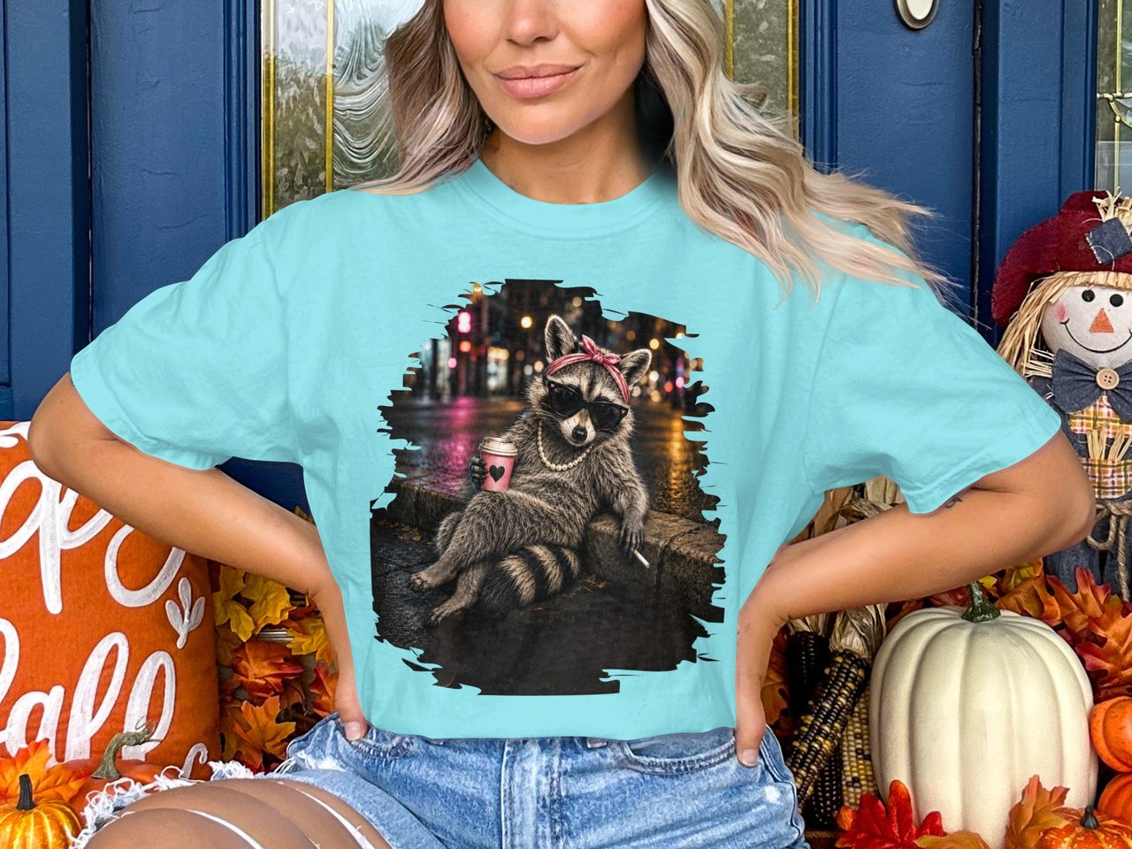 Sassy Raccoon Coffee Lover T-Shirt | Cool Street Style Animal Tee | Edgy Night City Vibe Shirt | Indie Aesthetic Grunge Wear Gift for Her