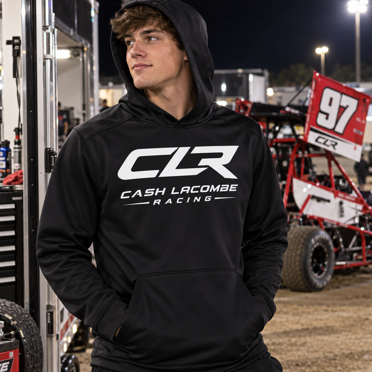Cash Lacombe 97 Racing Hoodie | Official CLR Racing Merch | Sport-Tek Performance Pullover