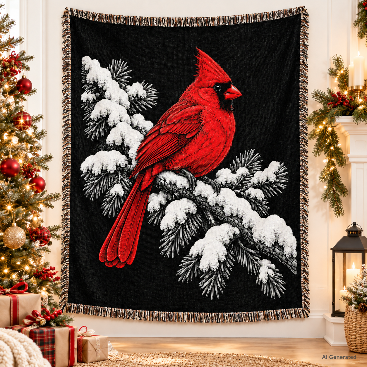 Snowy Winter Cardinal Blanket