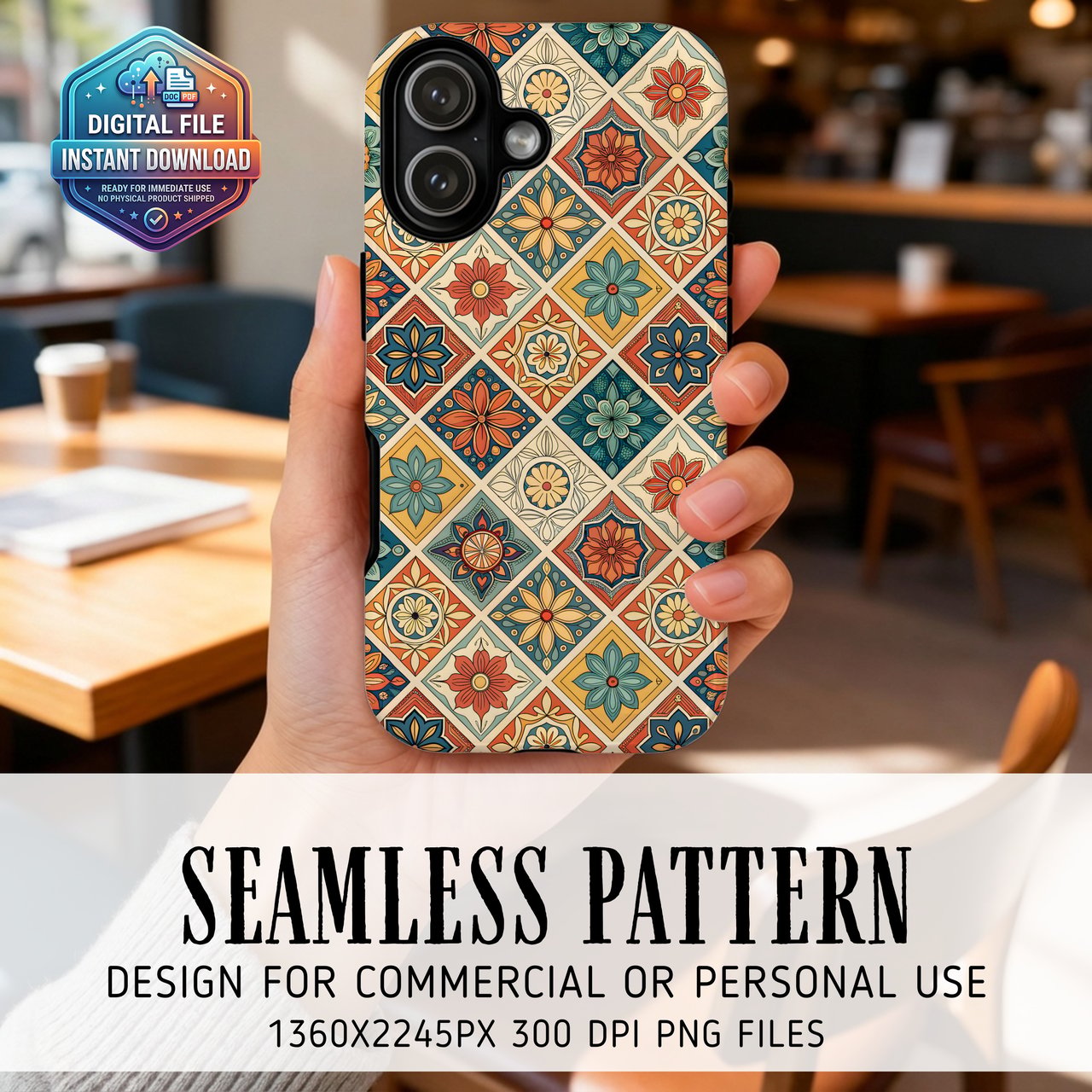Retro Floral Tile Digital Download