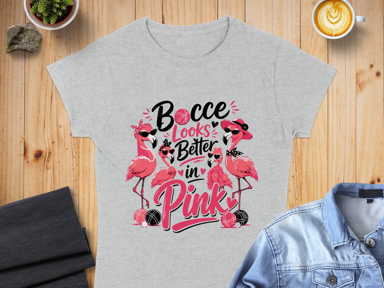 Bocce Looks Better in Pink Flamingo T-Shirt, Funny Bocce Ball Player Gift for Her, Summer Vacation Tee, Cute Pink Top