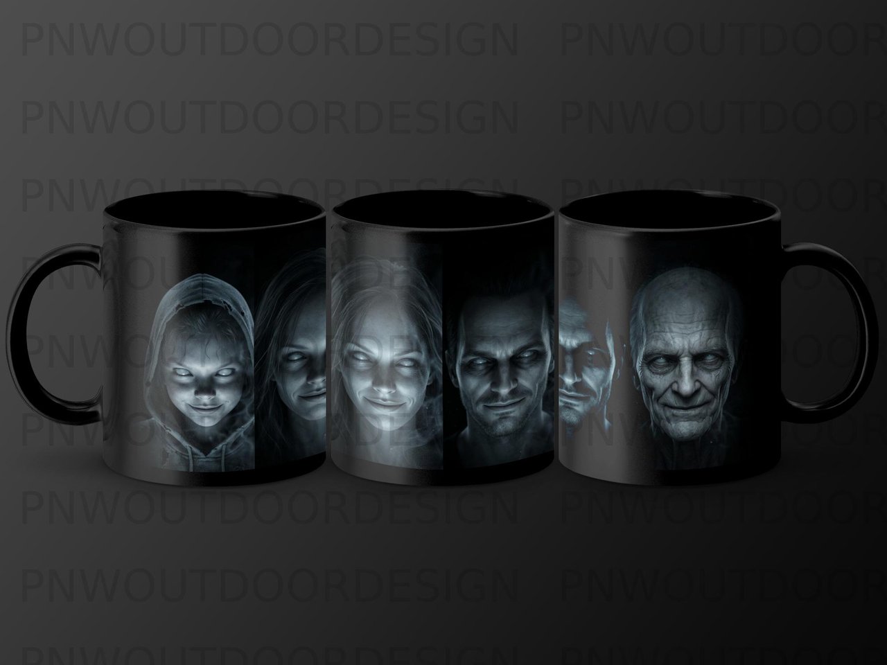 Creepy Ghost Faces Mug Wrap Design, Spooky Digital Sublimation for 11oz 15oz Mugs, Horror Dark Art Instant Download Digital