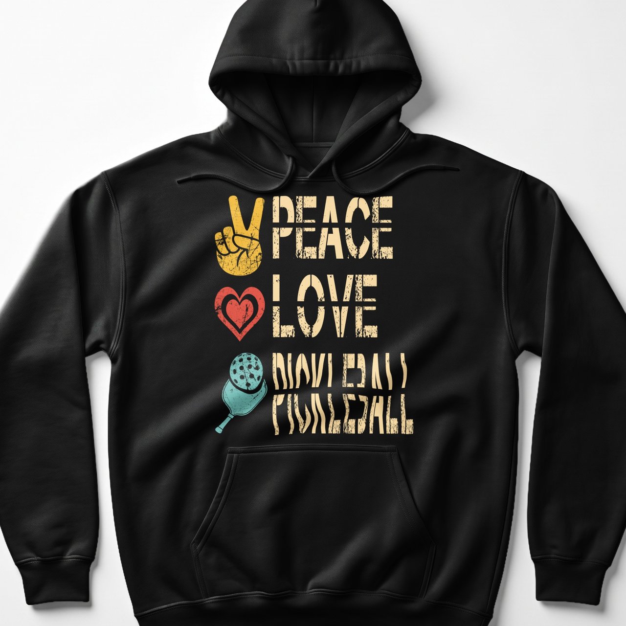 Pickleball Gildan Fleece Hoodie, Peace Love Pickleball Vintage Graphic, Court Pullover