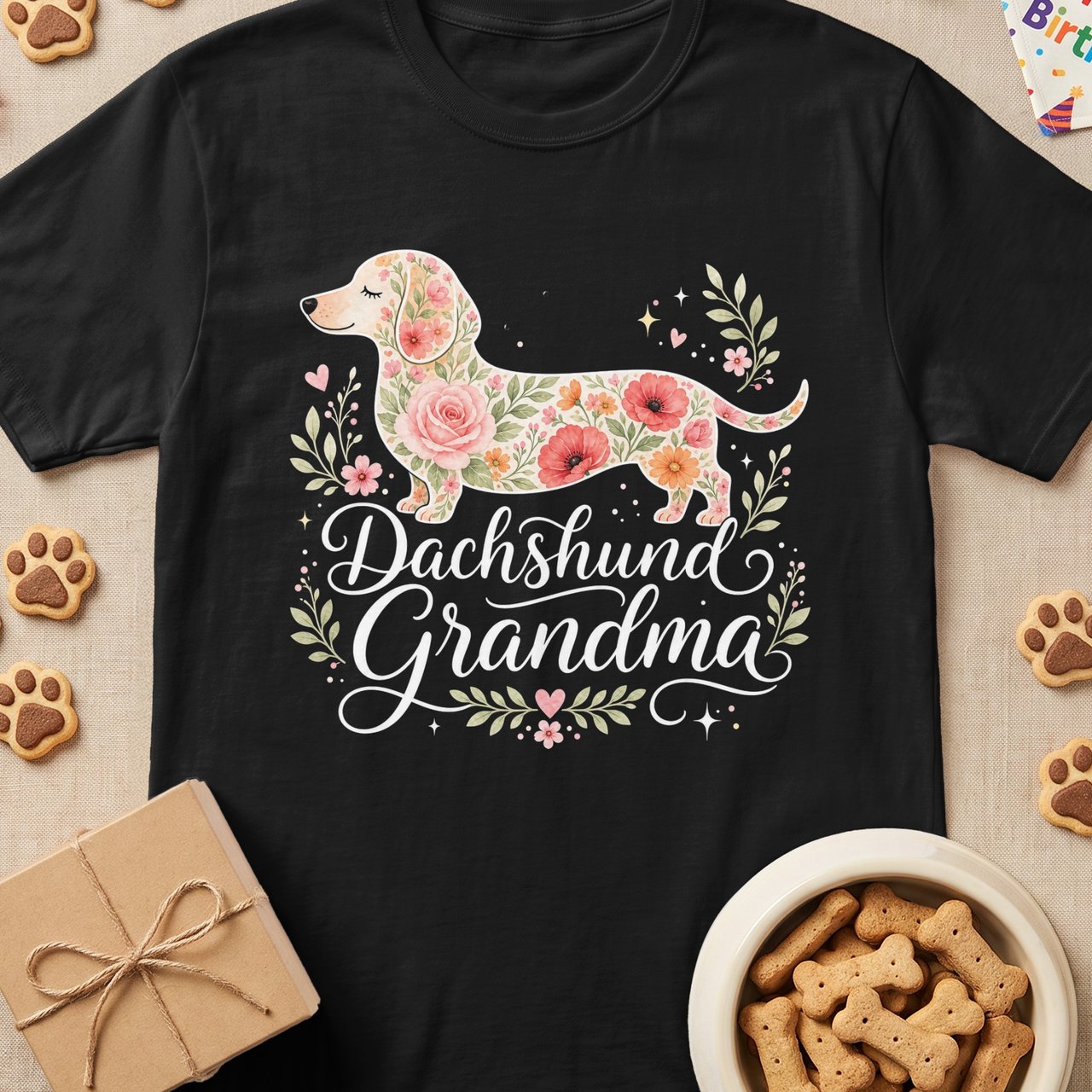 Floral Dachshund Grandma Tee