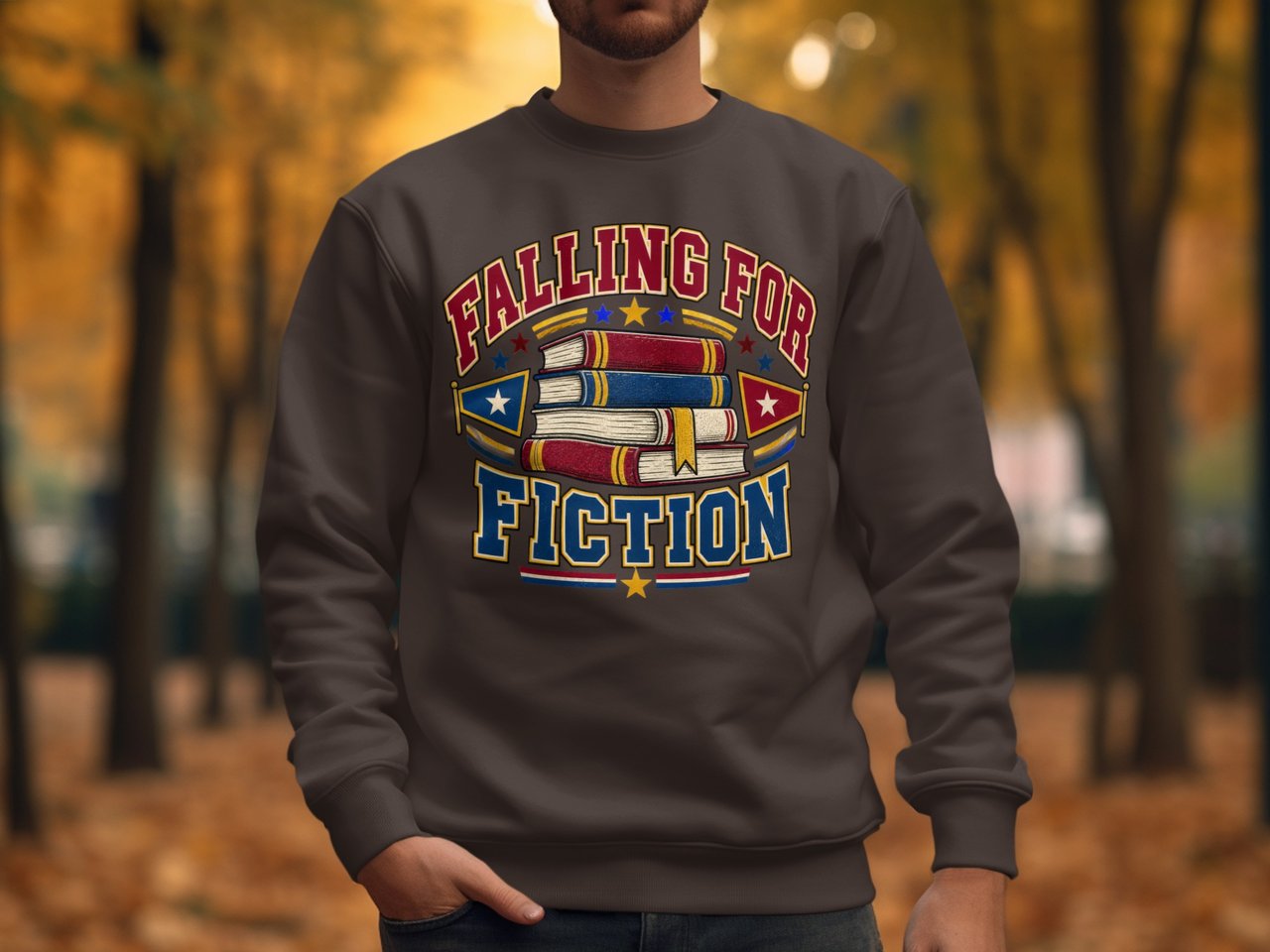 Falling For Fiction Sweatshirt, Bookish Hoodie, Dark Academia Tote Bag, Vintage Reading Crewneck, Cute Book Lover Gift For Readers
