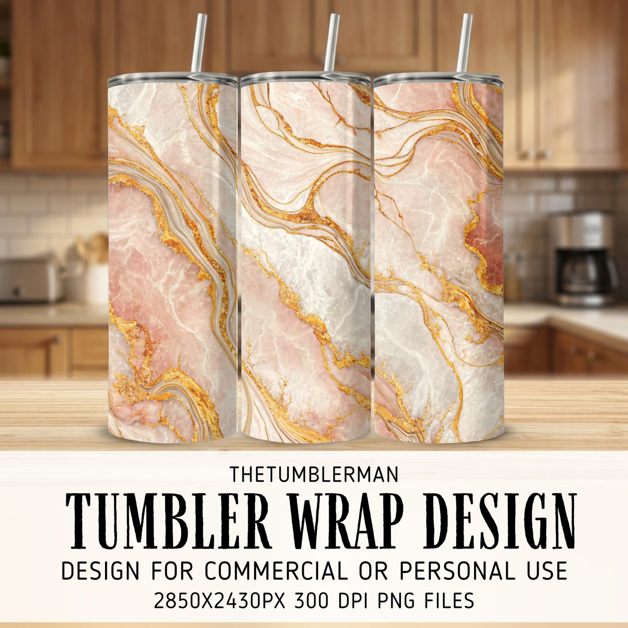 20 oz Skinny Tumbler Wrap, Rose Gold Marble Sublimation Design, Straight Tapered Wrap png, Digital Download, Tumbler Design