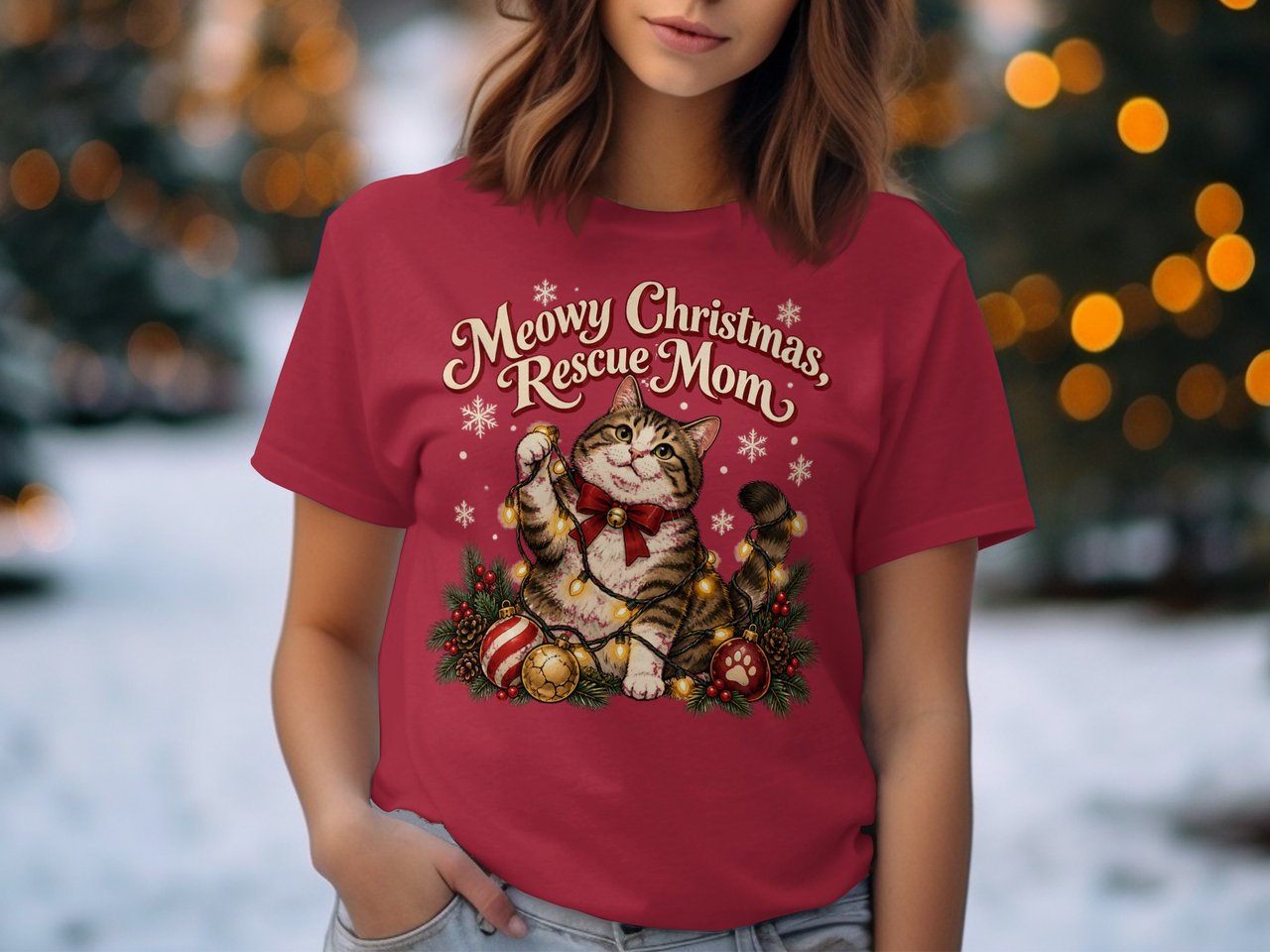 Meowy Christmas Rescue Mom Tee