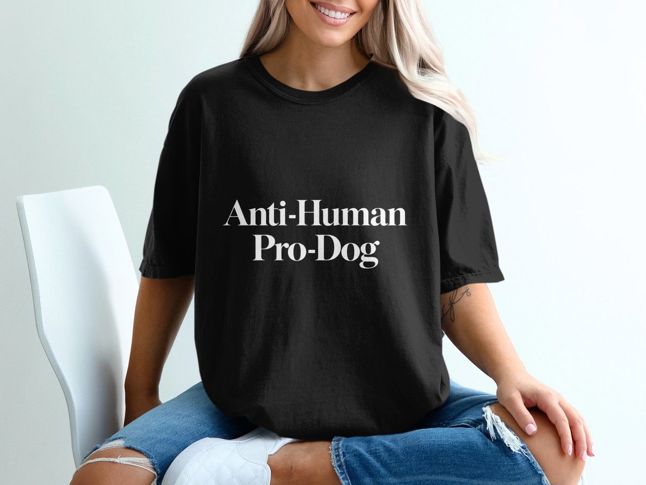 Anti Human Pro Dog Lovers Quote Standard T-Shirts Featuring White Typography Text Design