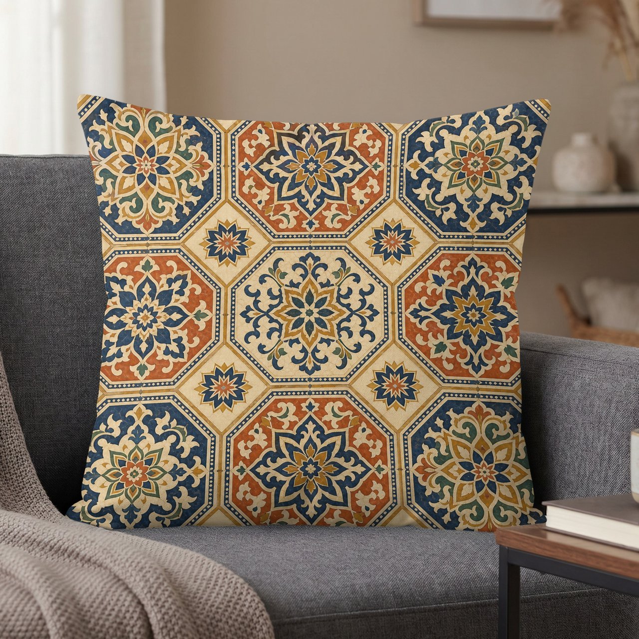 Moroccan Tile Pillow Case | Bohemian Throw Pillow Cover | Accent Cushion Cover for Sofa | Global Decor Pillow Cases