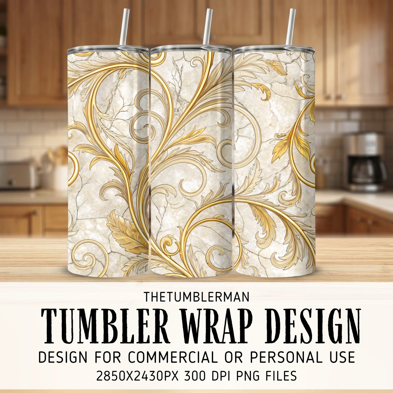 20 oz Skinny Tumbler Wrap Sublimation Design, Marble Gold Floral, Straight and Tapered Wrap png, Digital Download, Elegant Tumbler