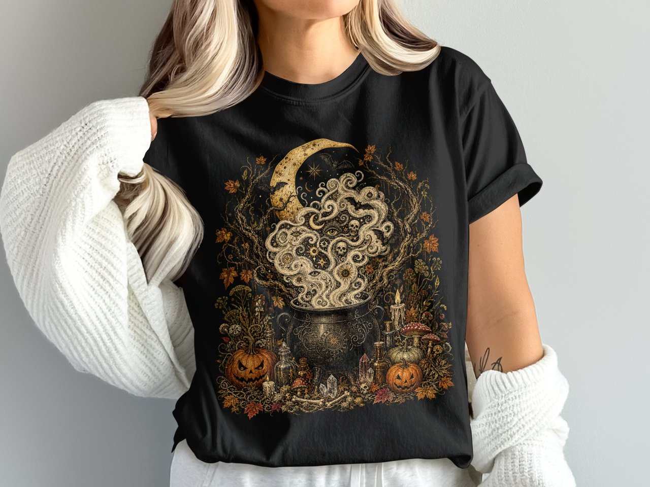 Mystical Cauldron Witchy T-Shirt, Halloween Vibes Shirt, Cottagecore Goth Apparel, Comfort Colors® Witchcore Tee