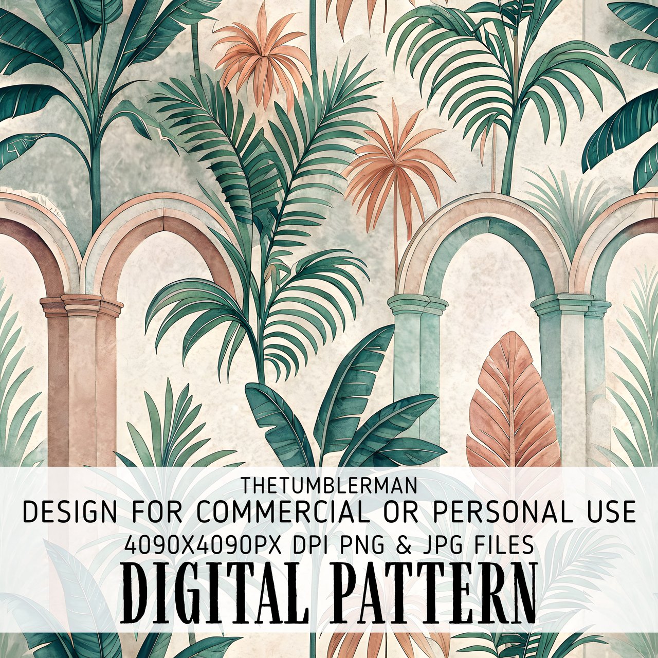 Digital Pattern, Tropical Leaves, Arches Digital Bundle, Watercolor Illustration, Digital Download, Floral Design, Palm Trees Digital