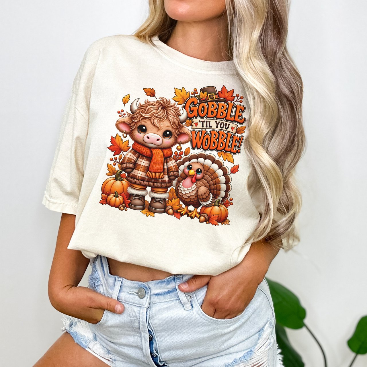 Gobble Til You Wobble Highland Cow Tee