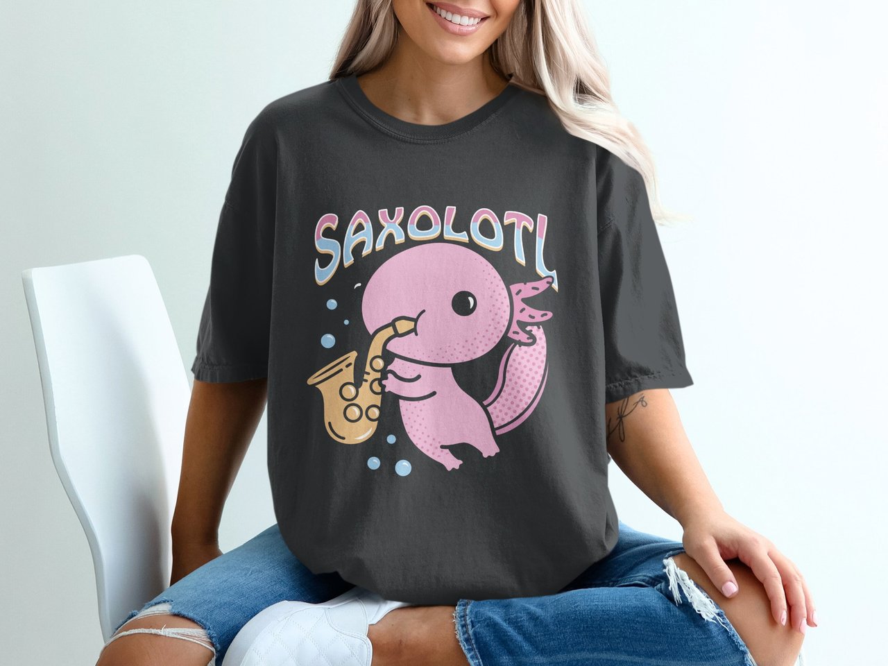 Saxolotl Axolotl Saxophone Graphic T-Shirt