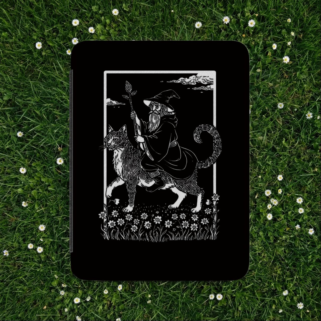 Wizard Riding Cat Kindle Case