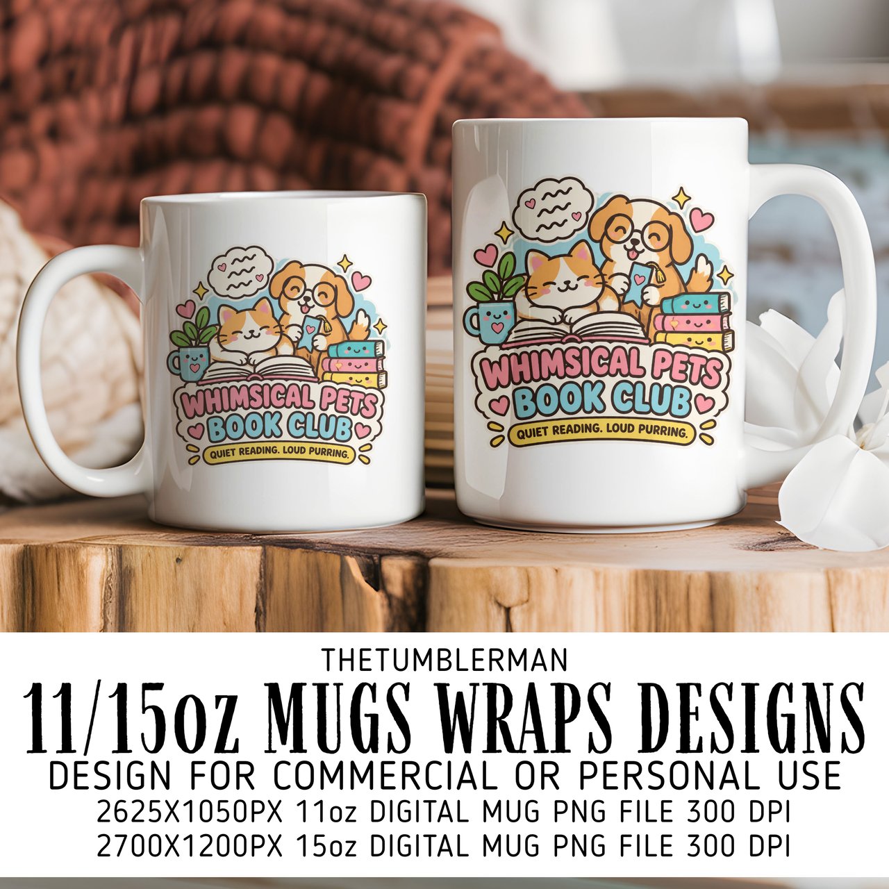 Whimsical Pets Book Club Digital Mug Wrap