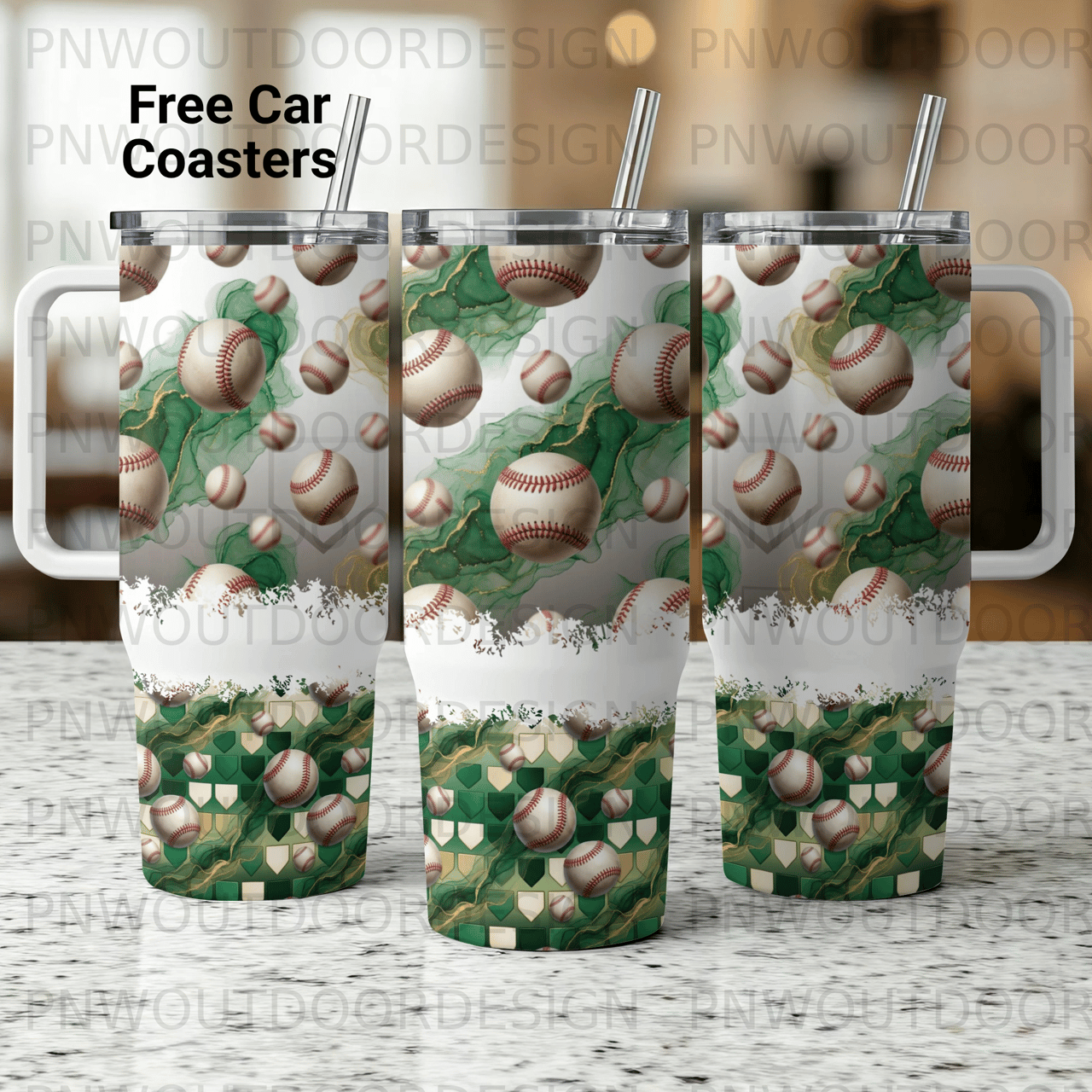 Baseball Tumbler Wrap 40oz Sublimation Design, Green Gold Alcohol Ink Baseball PNG Digital Download Seamless Tapered