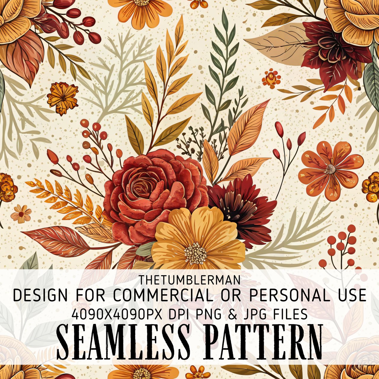 Floral Tumbler Design, Fall Flower Digital Papers, Watercolor Tumbler PNG, Printable Junk Journal Pages, Scrapbooking Paper