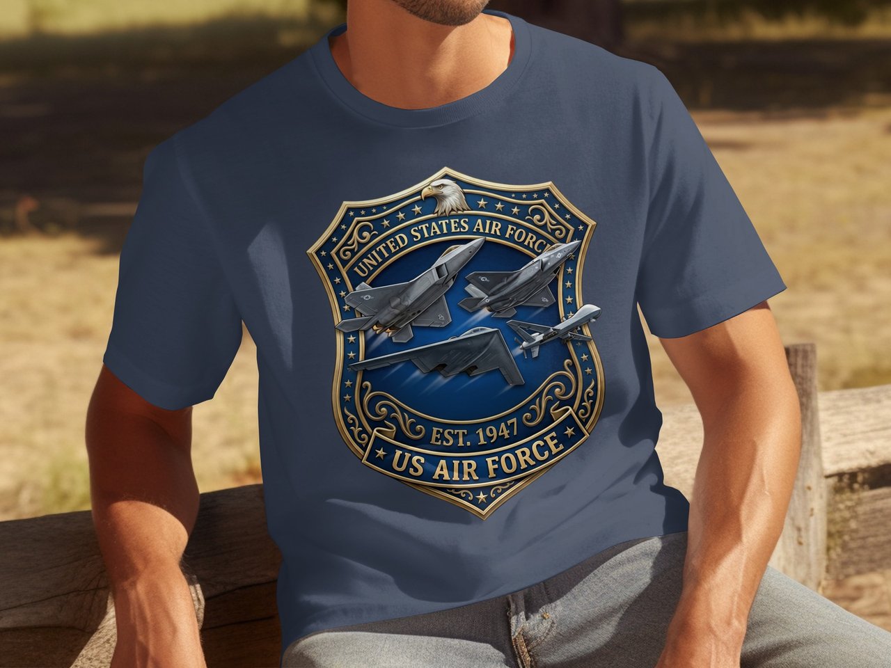 US Air Force T-Shirt, Patriotic Military Veteran Gift, F-22 F-35 B-2 MQ-9 Aviation Enthusiast Tee, American Airman USAF Shirt