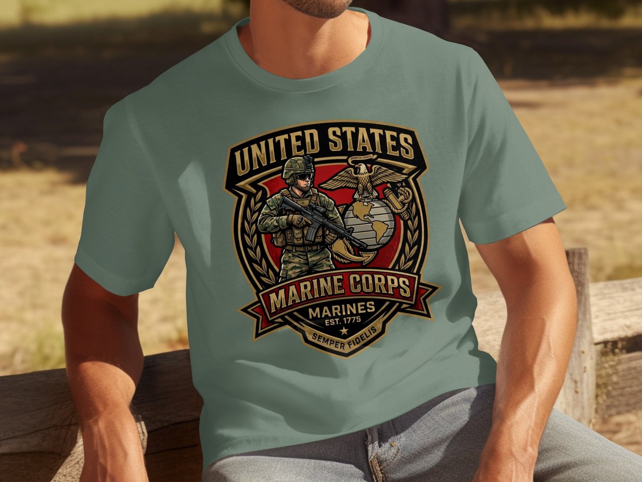 United States Marine Corps T-Shirt | USMC Veteran Emblem Tee | Patriotic Military Gift for Him | Semper Fidelis Apparel