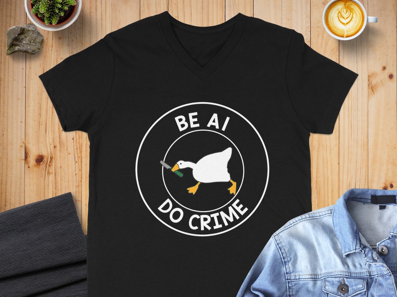 Be AI. Do Crime. Goose Badge — Bella 3005 V-Neck T-Shirt
