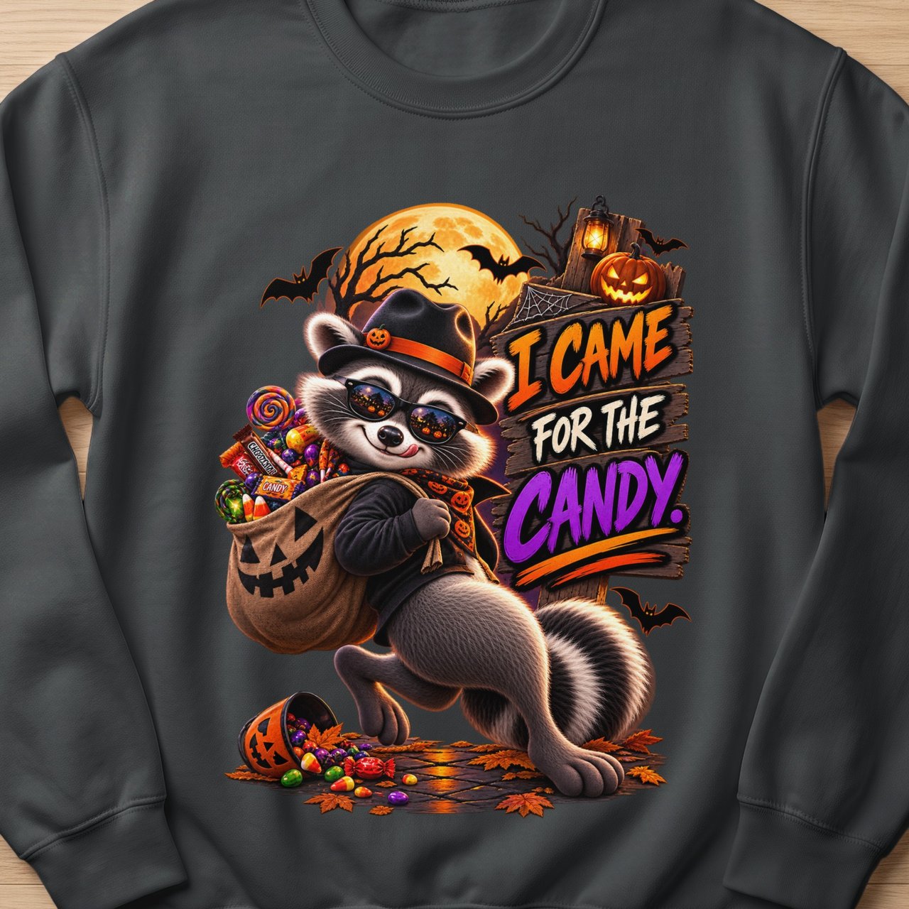 Randy the Raccoon Halloween Candy Sweatshirt