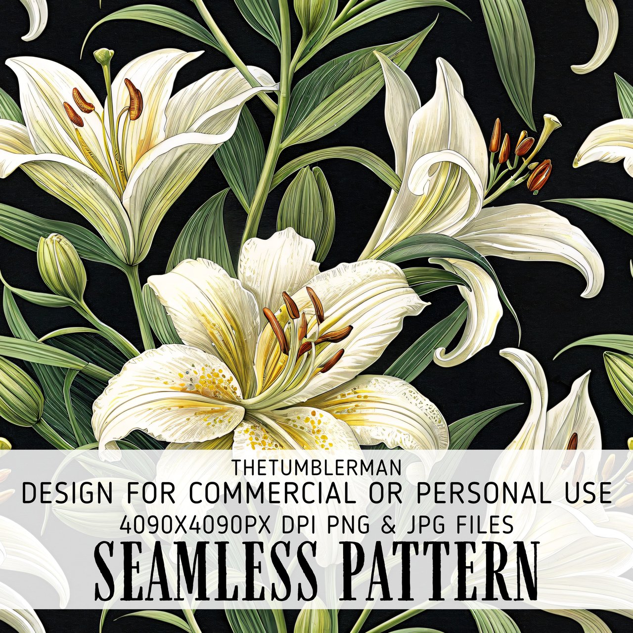 White Lily Floral Tumbler Design, Digital Paper, Flower Background, Printable Tumbler PNG, Junk Journal Pages, Digital Scrapbooking Paper