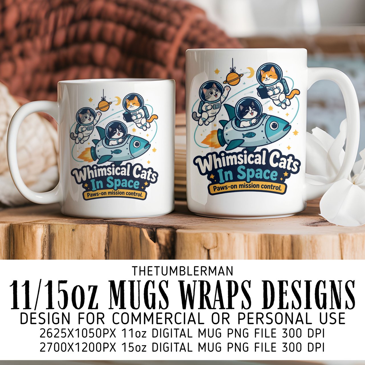 Whimsical Cats In Space Mug Wrap