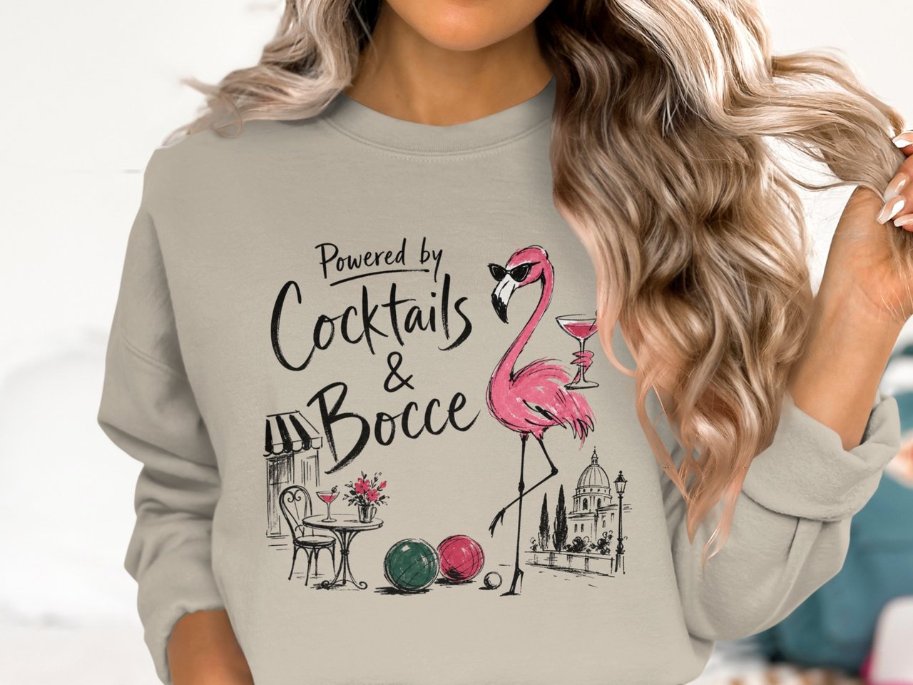 Chic Flamingo & Bocce Club Sweatshirt