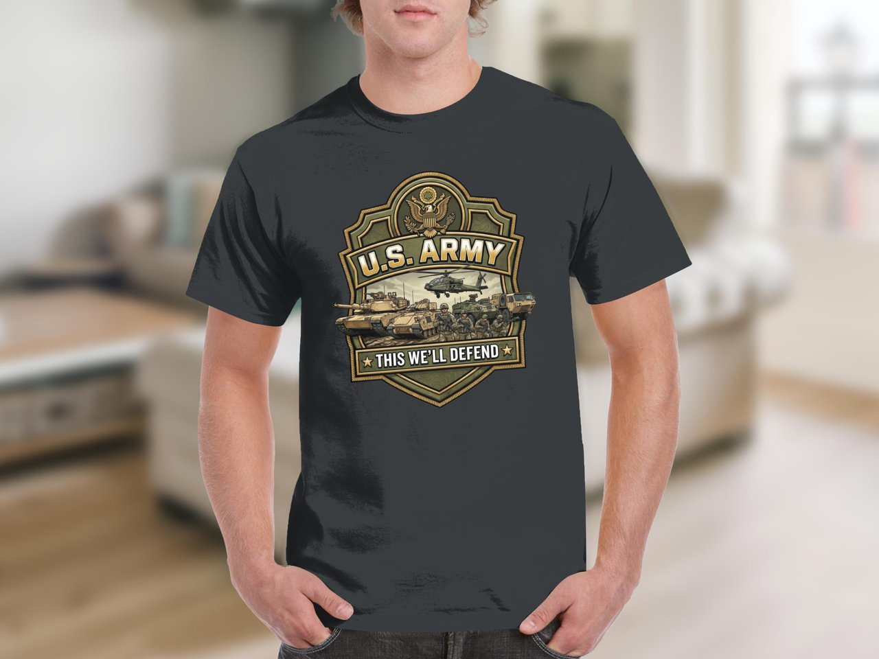US Army This We'll Defend T-Shirt, Patriotic Military Veteran Gift for Him, Army Strong Graphic Tee, Armed Forces Supporter Top