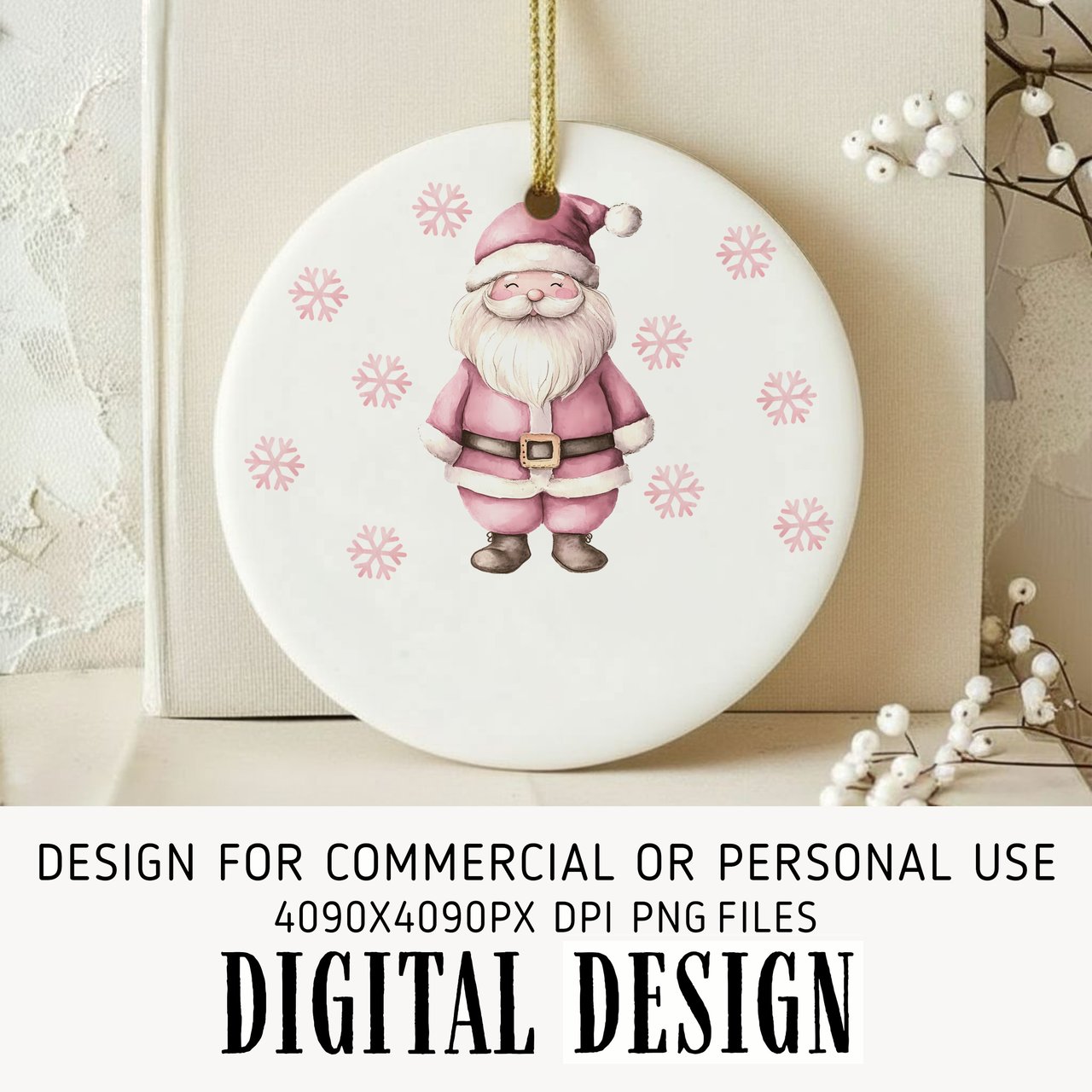 Pink Santa First Christmas Digital Download