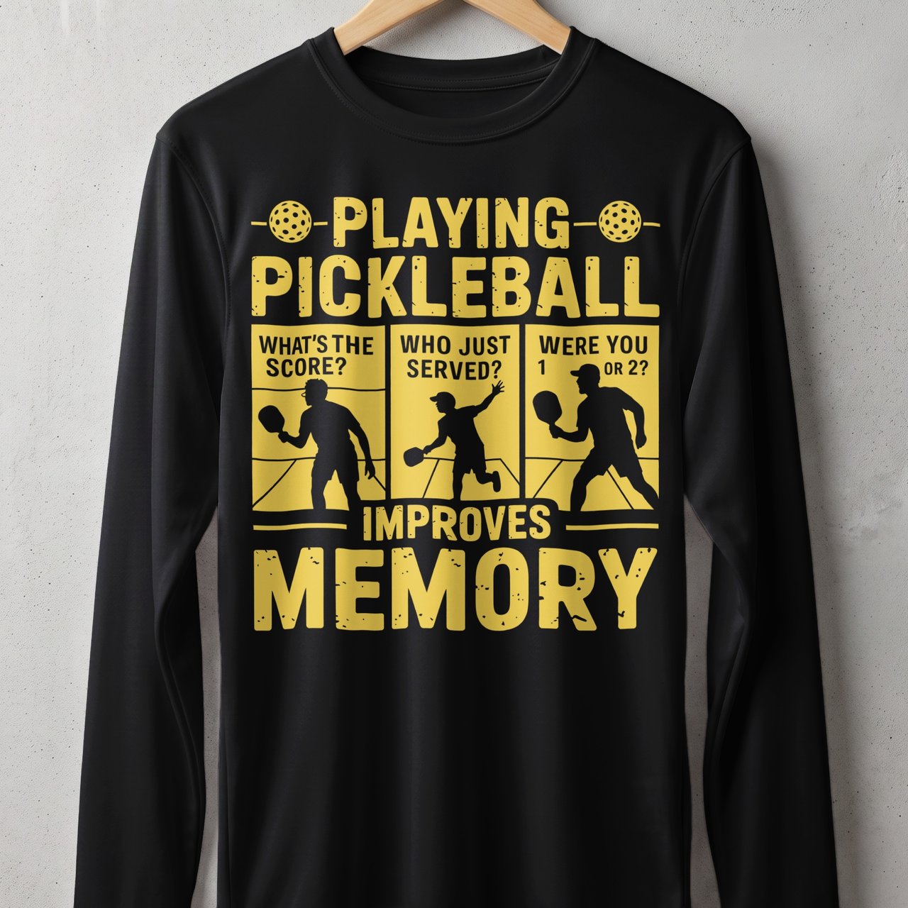 Pickleball Sport-Tek Long Sleeve Tee, Playing Pickleball Improves Memory, UV Sun Shield Court Shirt
