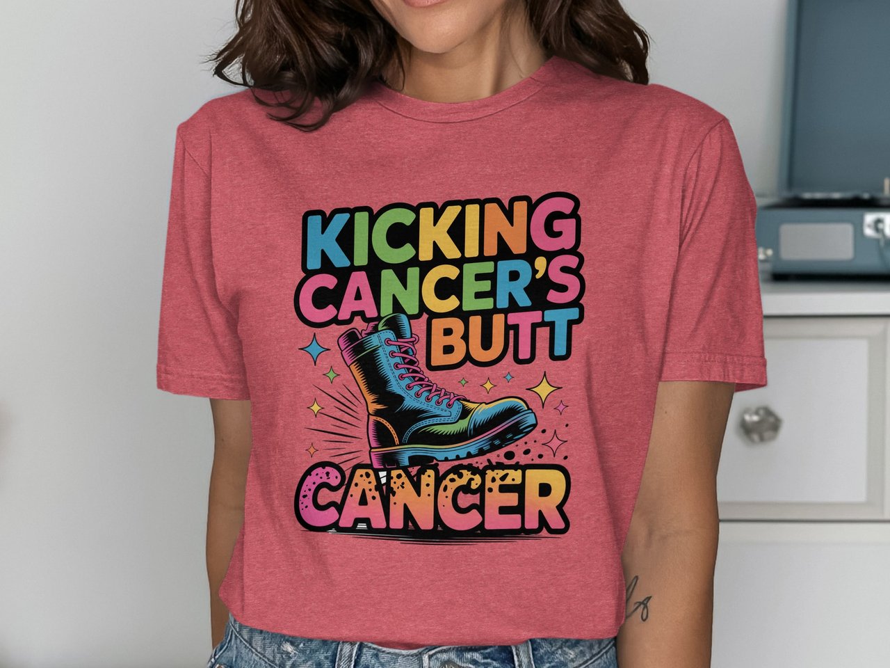 Cancer fighting t-shirt, Kicking Cancer s Butt Boot, Cancer Awareness, Survivor Support, Inspirational Shirt, Fight Cancer Tee, Strong Woman