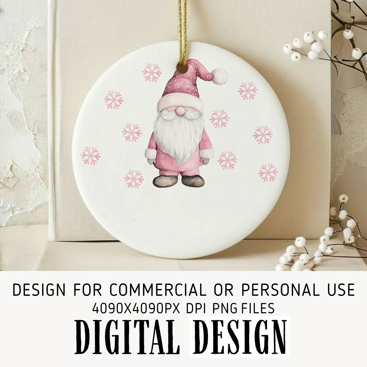 Pink Gnome Digital Ornament