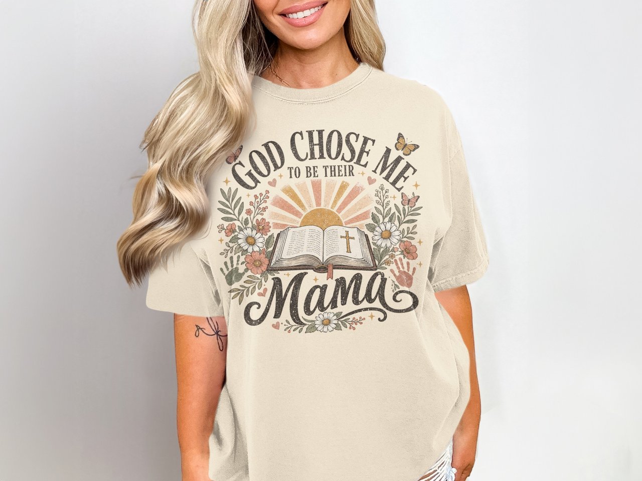 God Chose Me To Be Their Mama Vintage Boho Christian Mom Faith Bible Floral Butterfly Distressed Graphic Other