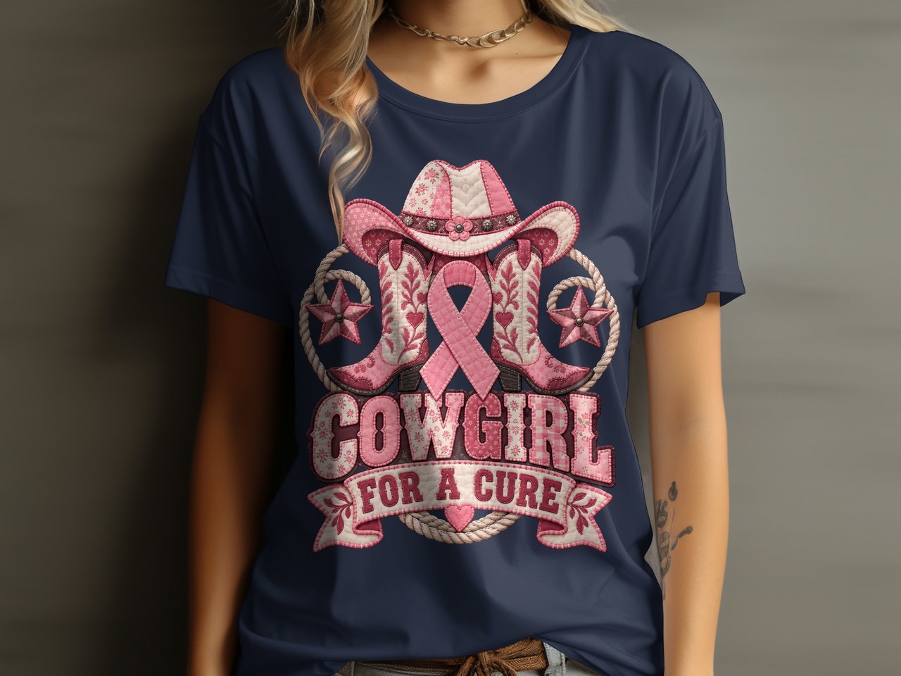 Faux Patchwork Cowgirl For A Cure Tee
