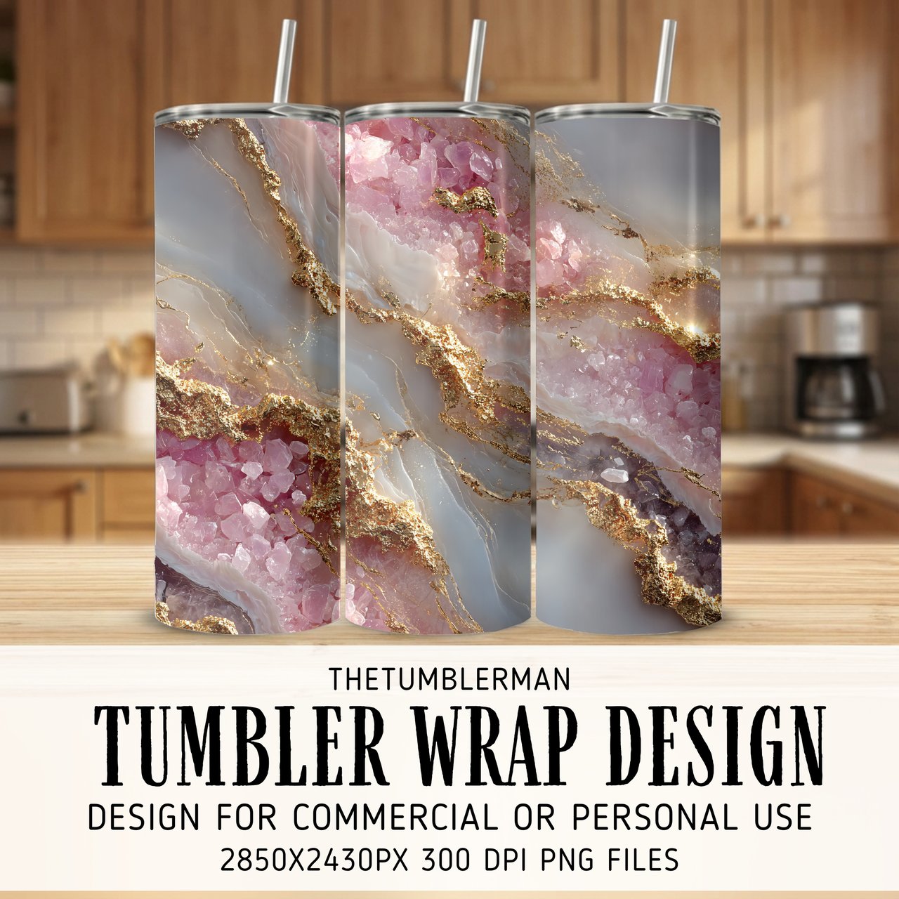 20 oz Skinny Tumbler Wrap, Rose Quartz and Gold Design, Straight and Tapered Wrap png, Digital Download, Tumbler Design, Digital product