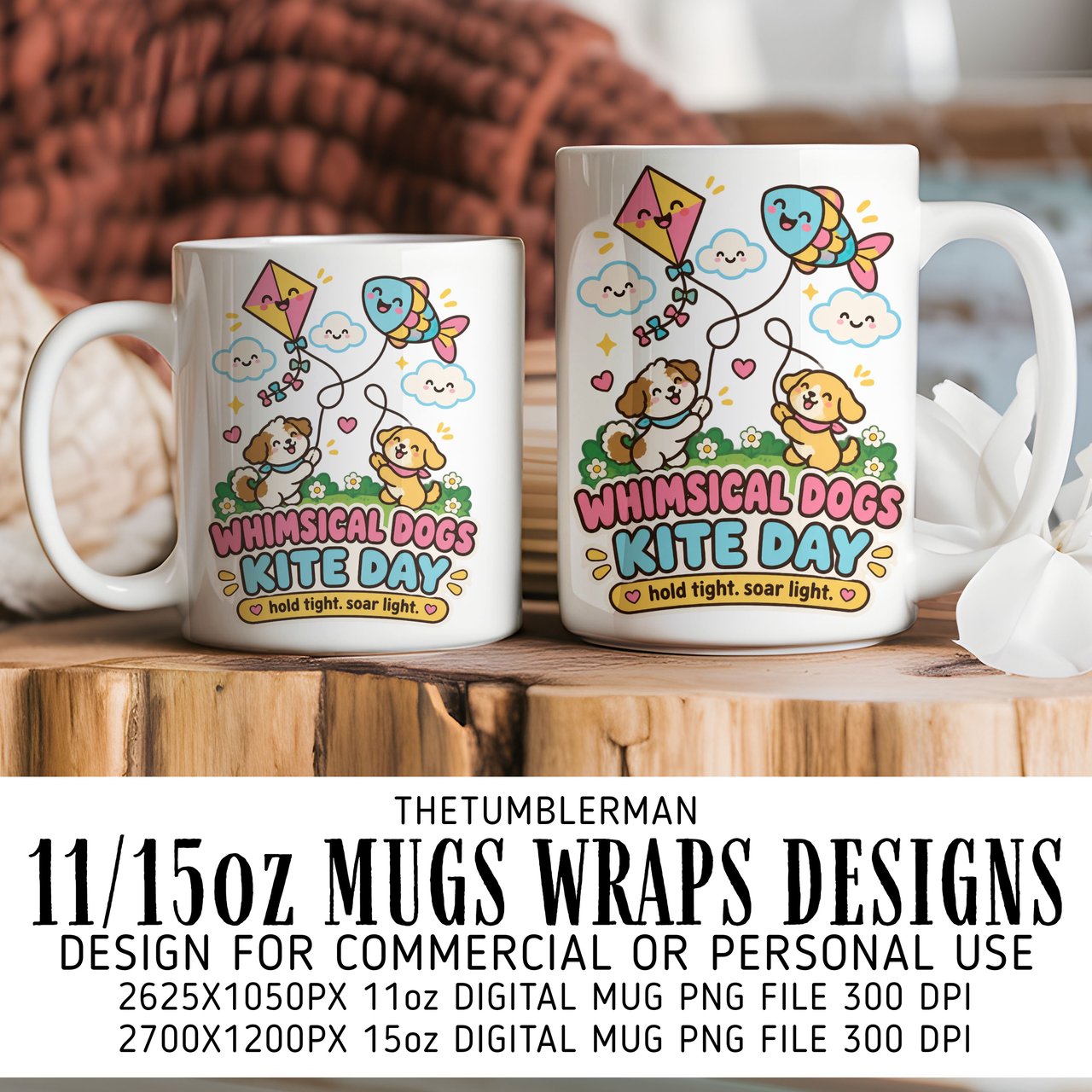 Whimsical Dogs Kite Day Digital Mug Wrap