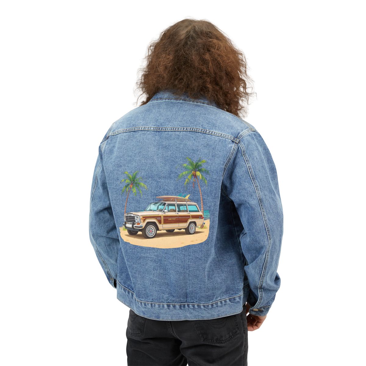 Grand Wagoneer Beach Denim Jacket, The Waggy Art, Surfing Vibes, Tropical Palm