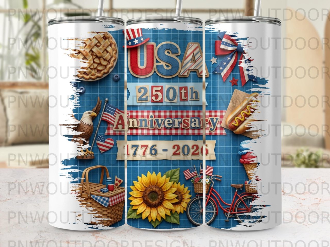 USA 250th Anniversary Tumbler Wrap PNG | 4th of July Patriotic Sublimation Design | Independence Day Digital Download